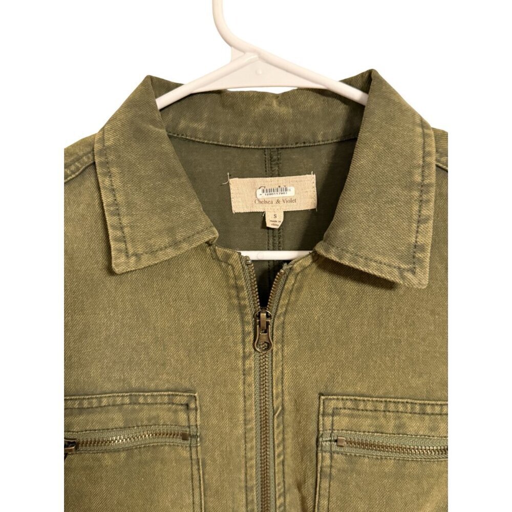 Chelsea & Violet Olive Green Utility Style Jumpsuit Zip Front Four Pockets Small - Picture 5 of 8